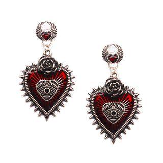 Heart Drop Earring 1 Pair - Red & Black & Silver - One Size