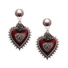 Heart Drop Earring 1 Pair - Red & Black & Silver - One Size