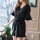 Lace-up Bell Elbow-sleeve Playsuit