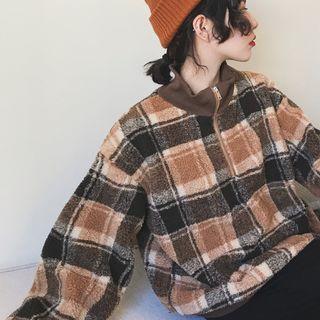 Plaid Half Zip Pullover As Shown In Figure - One Size