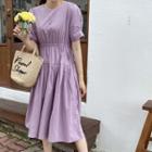 Drawstring-waist Pleated-hem A-line Dress