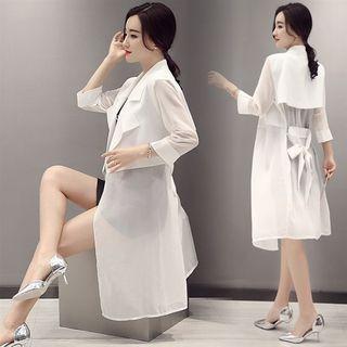 Notch Lapel Open-front 3/4-sleeve Coat