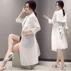 Notch Lapel Open-front 3/4-sleeve Coat