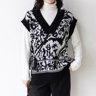 Pattern Jacquard V-neck Knit Vest