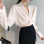 V-neck Blouse / Slit Midi Skirt