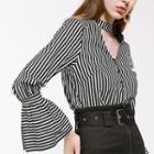 Flared-sleeve Striped Blouse