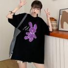 Short-sleeve Cartoon Rabbit Embroidered T-shirt