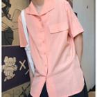 Short-sleeve Shirt / Plain Midi A-line Skirt
