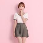 Two-tone Swimsuit / Skirt / Pouch / Set