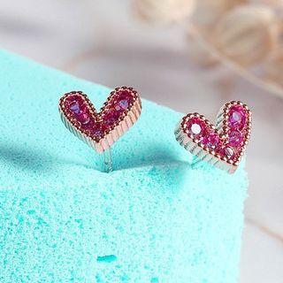 Heart Rhinestone Earring 1 Pr - Red - One Size