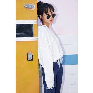 Fray-trim Hooded Knit Sweater