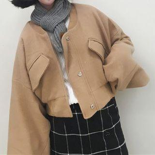 Batwing-sleeve Snap Button Cropped Jacket