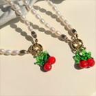 Cherry Pendant Faux Pearl Necklace Red & Green & Gold - One Size