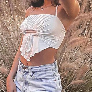 Asymmetrical Drawstring Cropped Halter Top