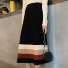High-waist Color Panel Striped Knit Skirt