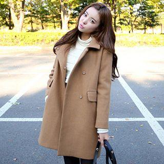 Plain Stand Collar Long Woolen Coat