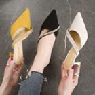 Kitten Heel Rhinestone Strap Mules