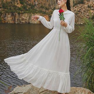 Hooded Puff-sleeve Midi A-line Dress