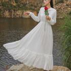 Hooded Puff-sleeve Midi A-line Dress