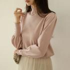 Mutton-sleeve Collared Knit Top