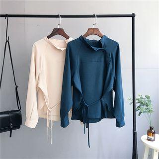 Long-sleeve Front-tie Blouse