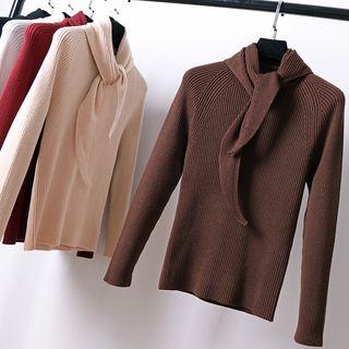 Plain Bow Long-sleeve Top