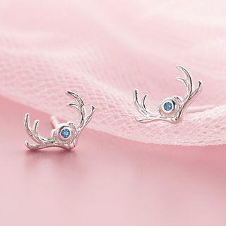 925 Sterling Silver Rhinestone Deer Earring 1 Pair - R409 - One Size