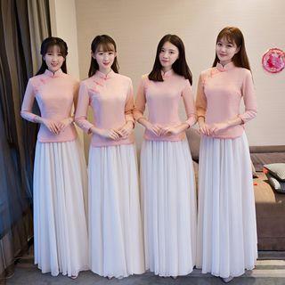 3/4-sleeve Maxi Bridesmaid Qipao