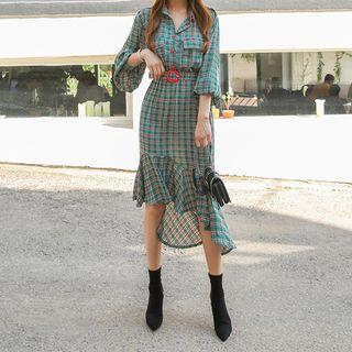 Belted Shirtwaist Plaid Mermaid Dress