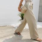 Tie-waist Wide-leg Dress Pants Beige - One Size