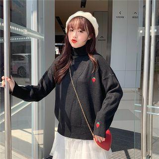 Strawberry Embroidery Turtle-neck Sweater