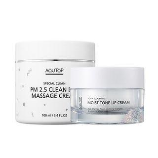 Aqutop - Clean & Tone Up Set: Pm 2.5 Clean Day Massage Cream 100ml + Moist Tone Up Cream 50ml