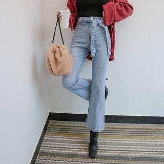 Washed Boot-cut Jeans With Sash