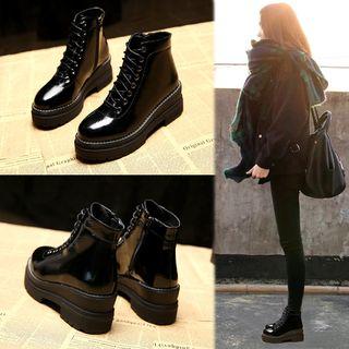 Platform Patent Lace-up Ankle Boots
