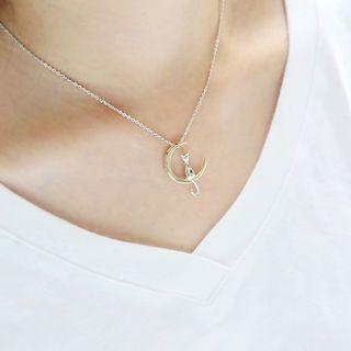 Sterling Silver Cat Moon Pendant