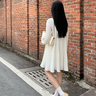 Balloon-sleeve Crystal-pleat Dress Ivory - One Size