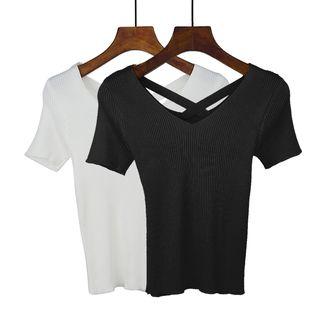 Cross Back V-neck Short-sleeve T-shirt