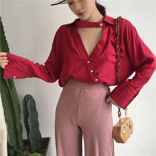 Cut Out Front Plain Shirt