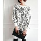 Contrast-trim Textured Knit Dress White - One Size