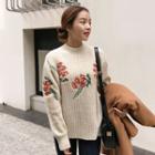 Dip-back Flower-embroidered Sweater