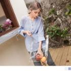 3/4 Sleeve V-neck Button Top