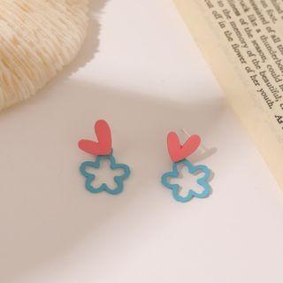 Love Heart Flower Stud Earring As Shown In Figure - One Size