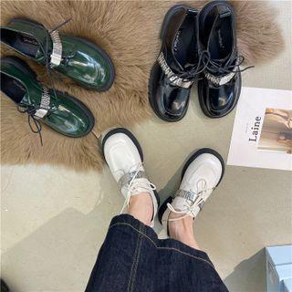 Chain Strap Lace-up Block-heel Oxford Shoes