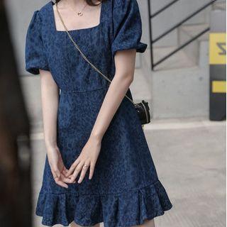 Square-neck Denim Mini A-line Dress