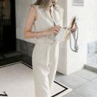 Sleeveless Bow-accent Jumpsuit / Sleeveless Strappy Neck Top