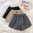 Plain High-waist Faux Leather Shorts