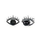 925 Sterling Silver Fashion Creative Eye Stud Earrings With Black Pearl And Austrian Element Crystal Silver - One Size