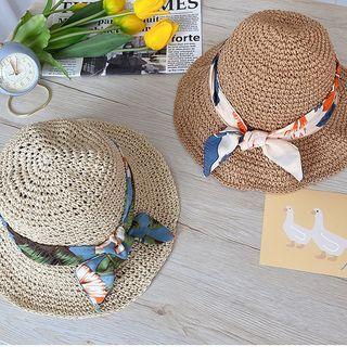 Scarf Foldable Straw Sun Hat
