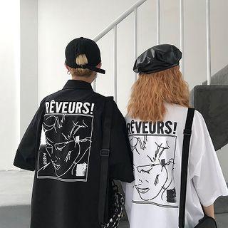 Couple Matching 3/4-sleeve Printed Shirt