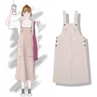 Midi Corduroy Jumper Dress Almond - One Size
